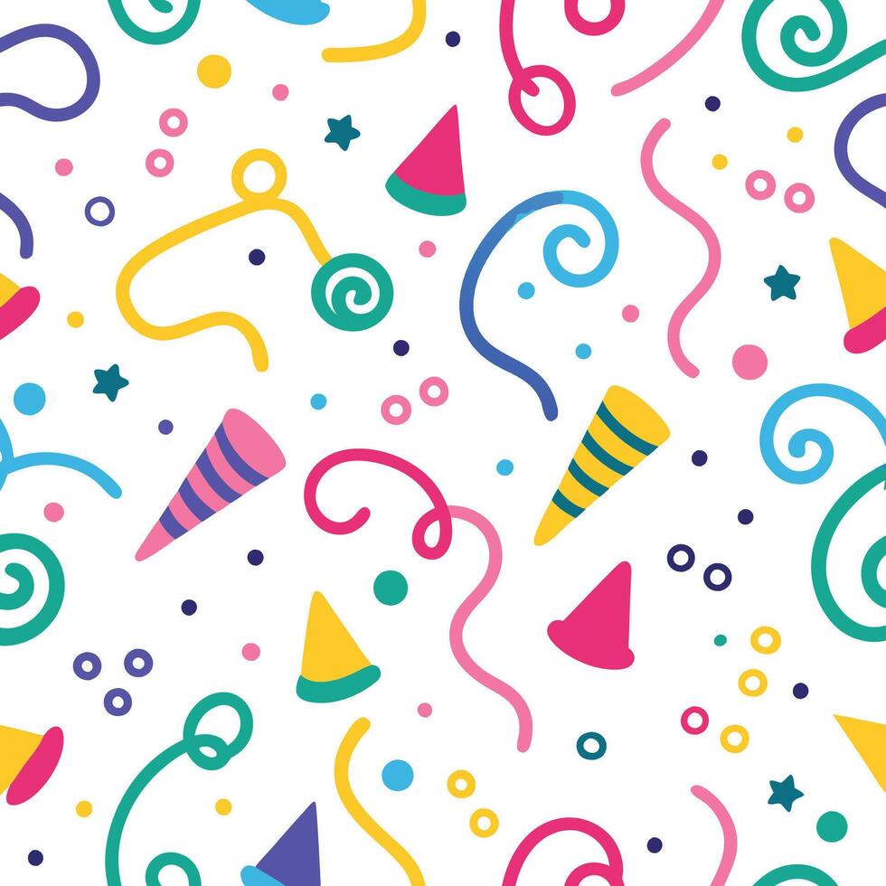 seamless pattern with party hats and confetti vector