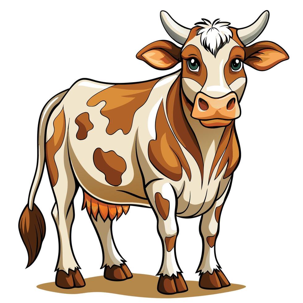 a cartoon cow standing on a white background vector