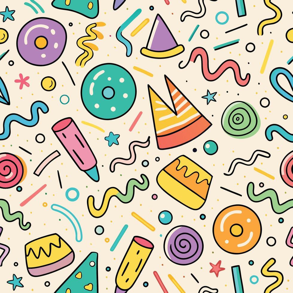 seamless pattern with colorful party items vector