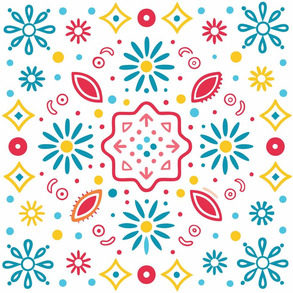 colorful pattern with flowers and stars on a white background vector