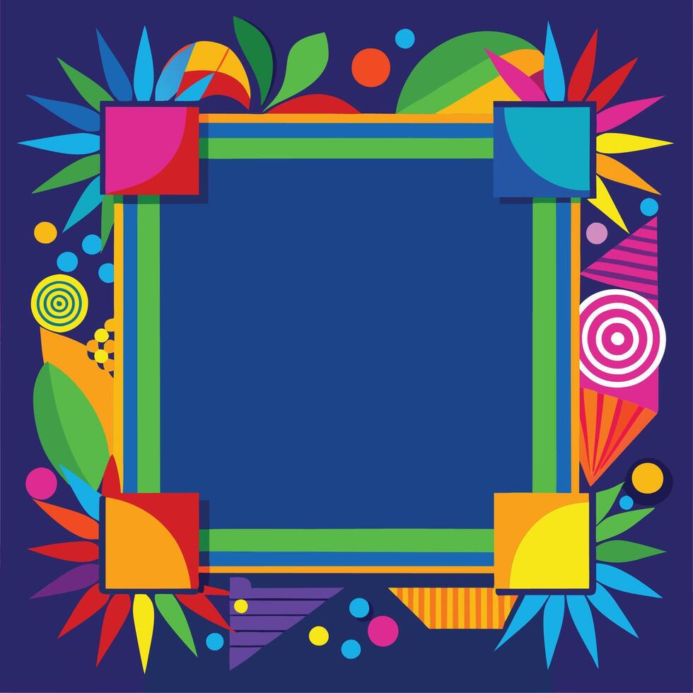 colorful frame with colorful flowers and shapes vector
