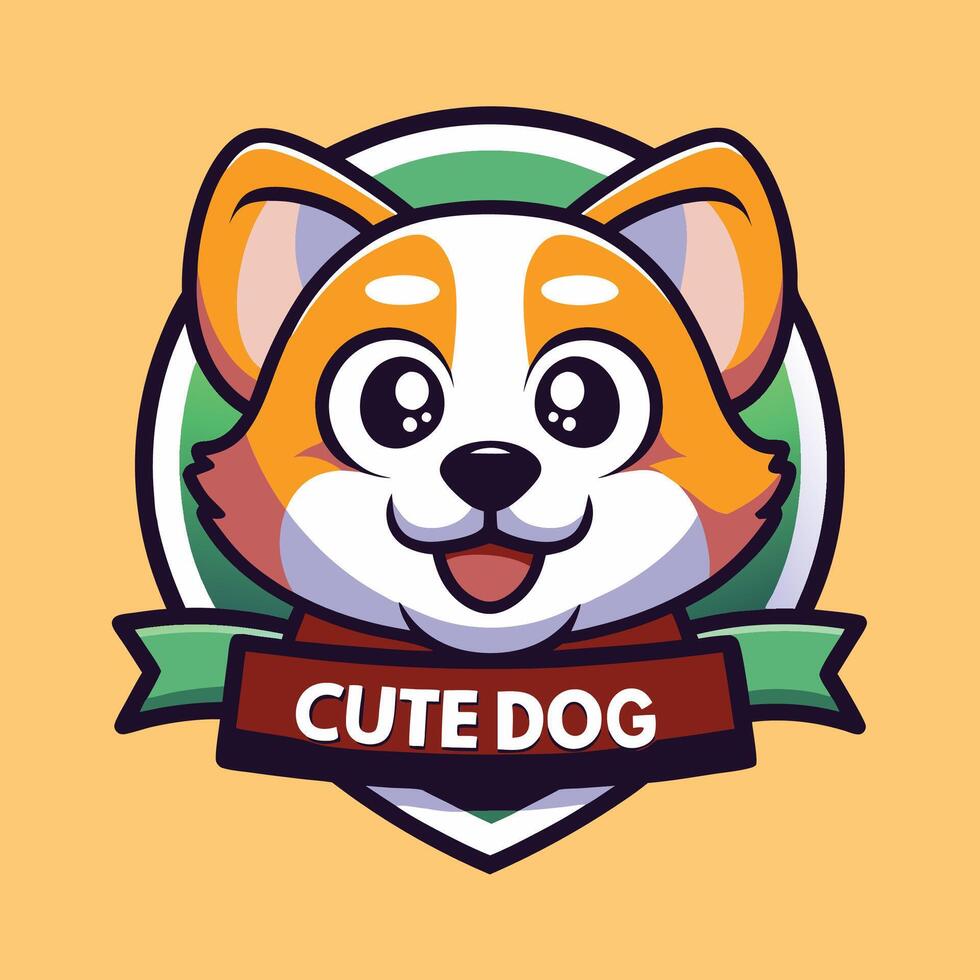 a cute dog logo with a ribbon around it vector