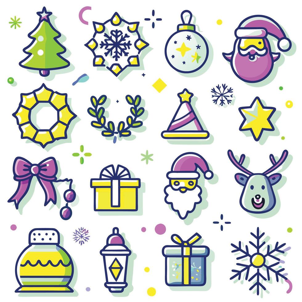 christmas icons set in a flat style vector