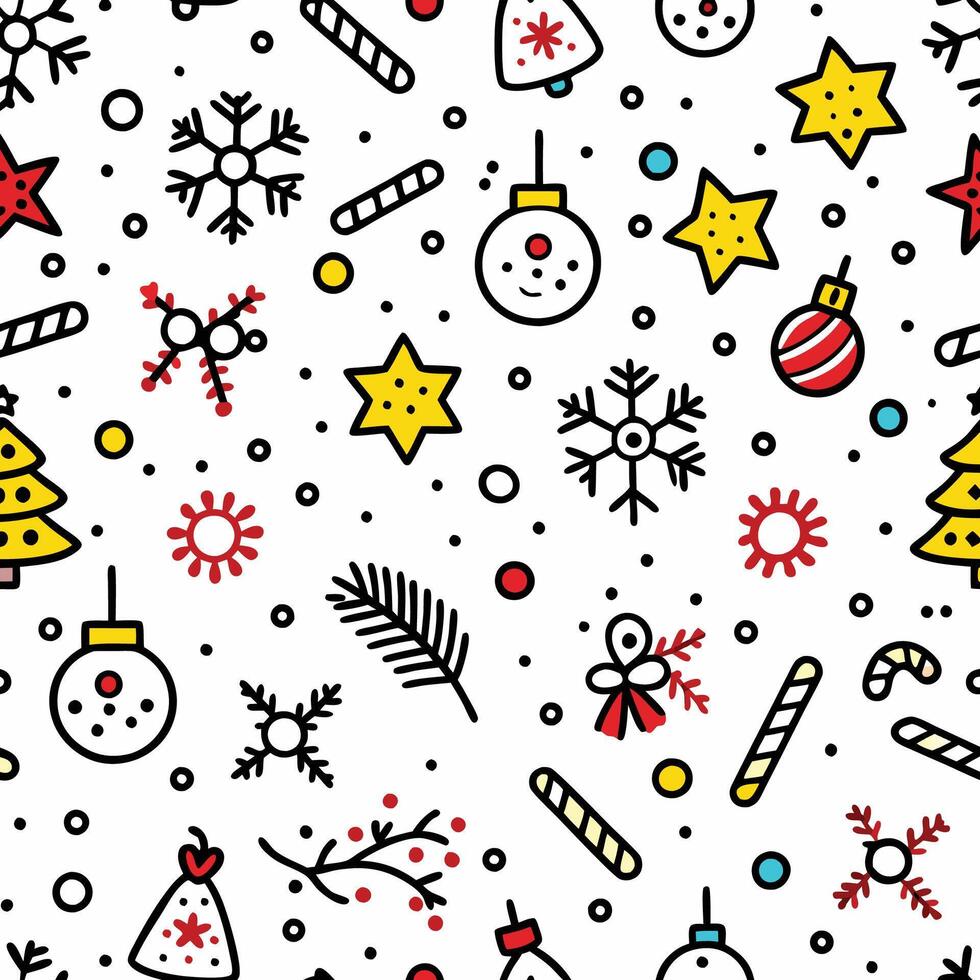 christmas seamless pattern with snowflakes, stars, and other holiday icons vector