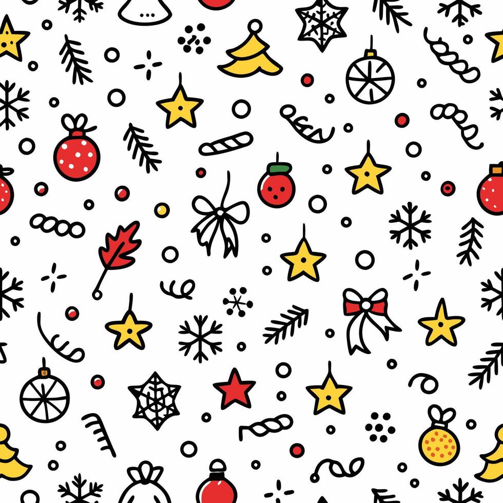 christmas seamless pattern with red, yellow and white elements vector
