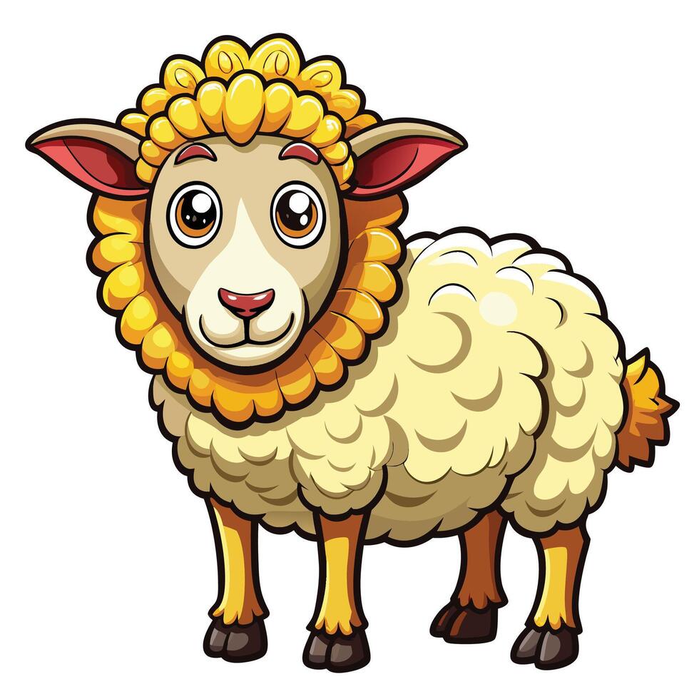 a cartoon sheep with a big head and yellow hair vector