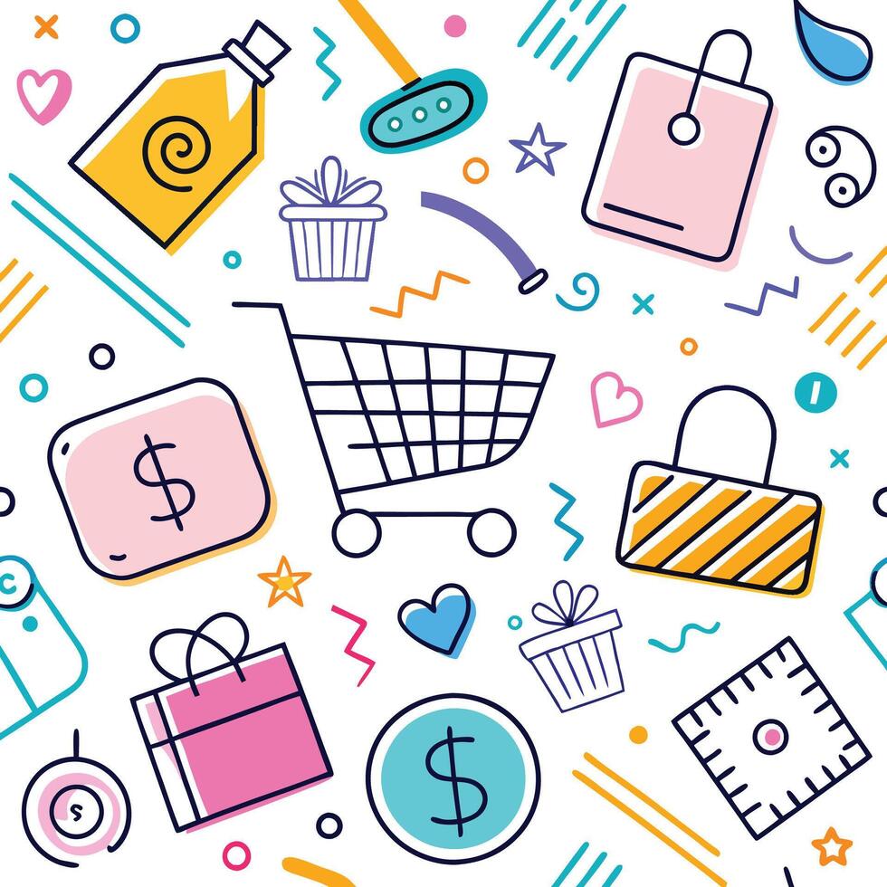shopping seamless pattern with colorful icons vector