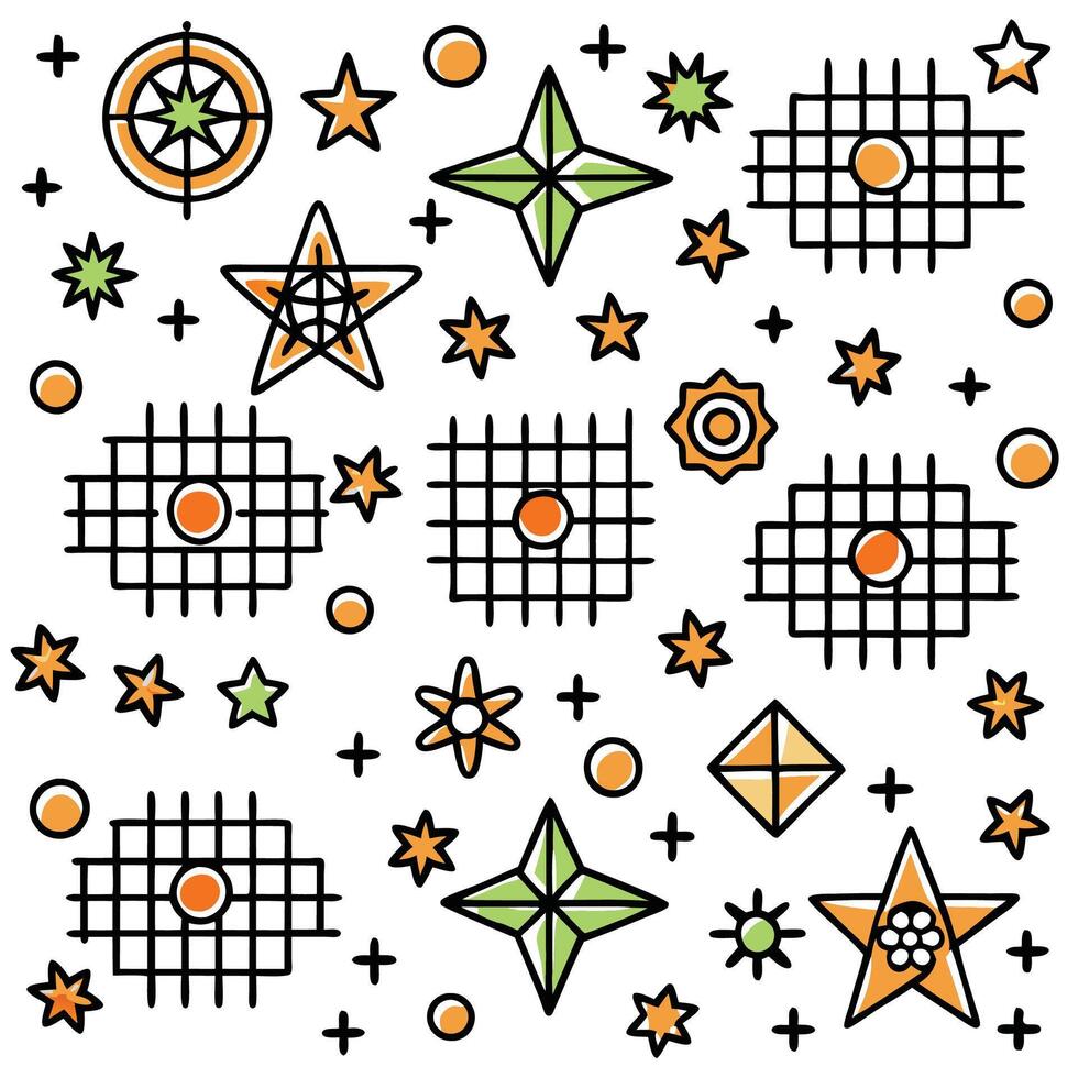 a set of geometric shapes and stars on a white background vector