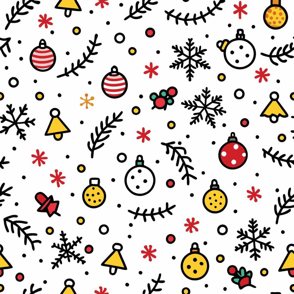 christmas seamless pattern with christmas ornaments and snowflakes vector