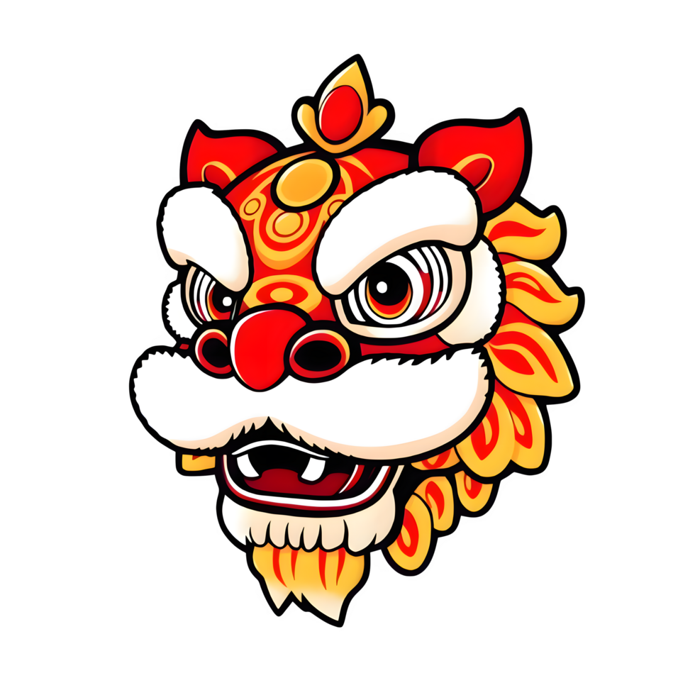 Cartoon Red And Yellow Chinese Lion Dance Head png