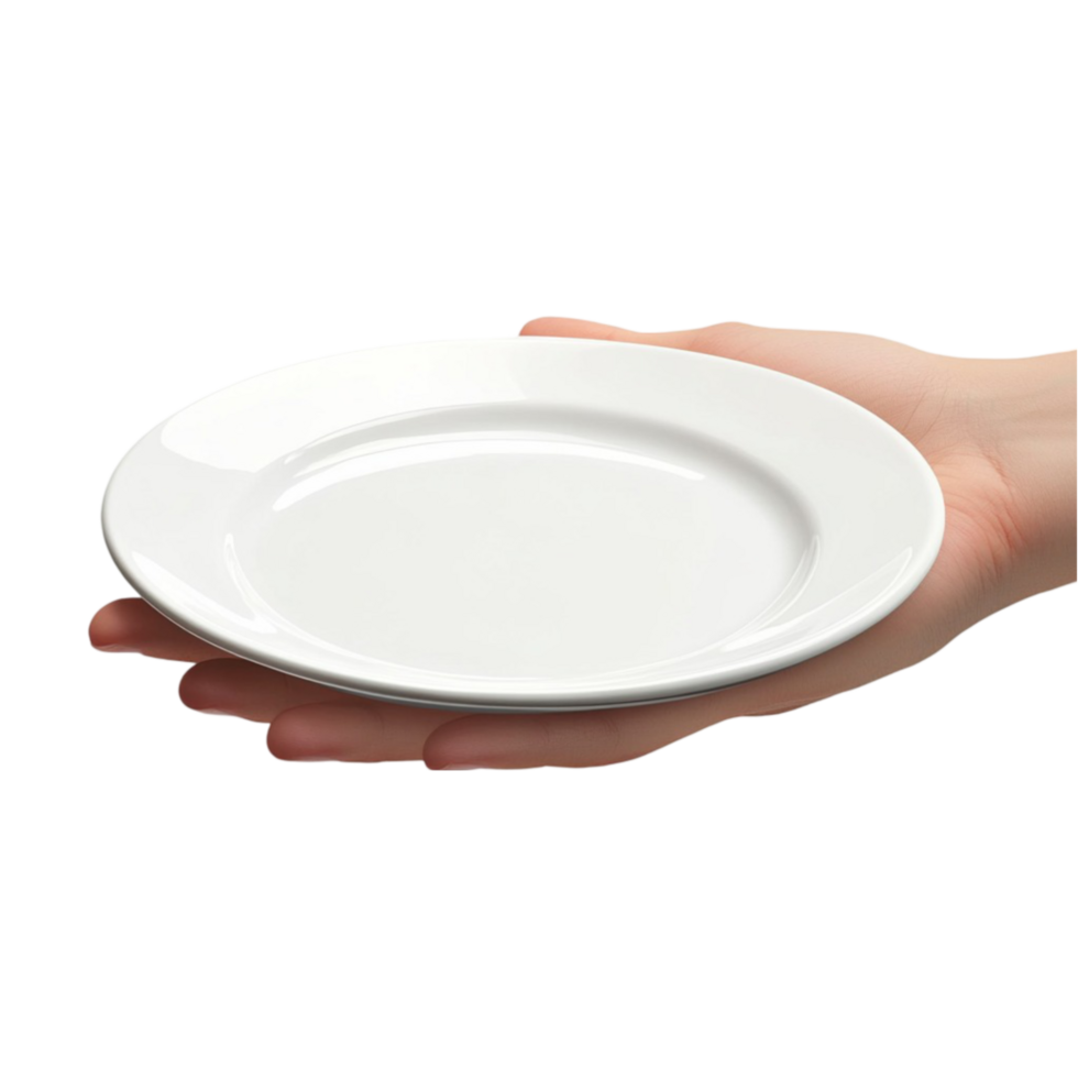 empty plate in hand on transparent background png