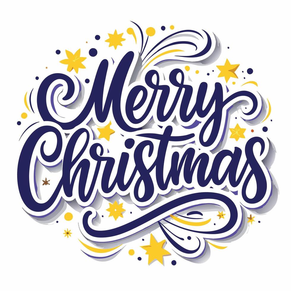 merry christmas lettering design with stars and stars on a white background vector