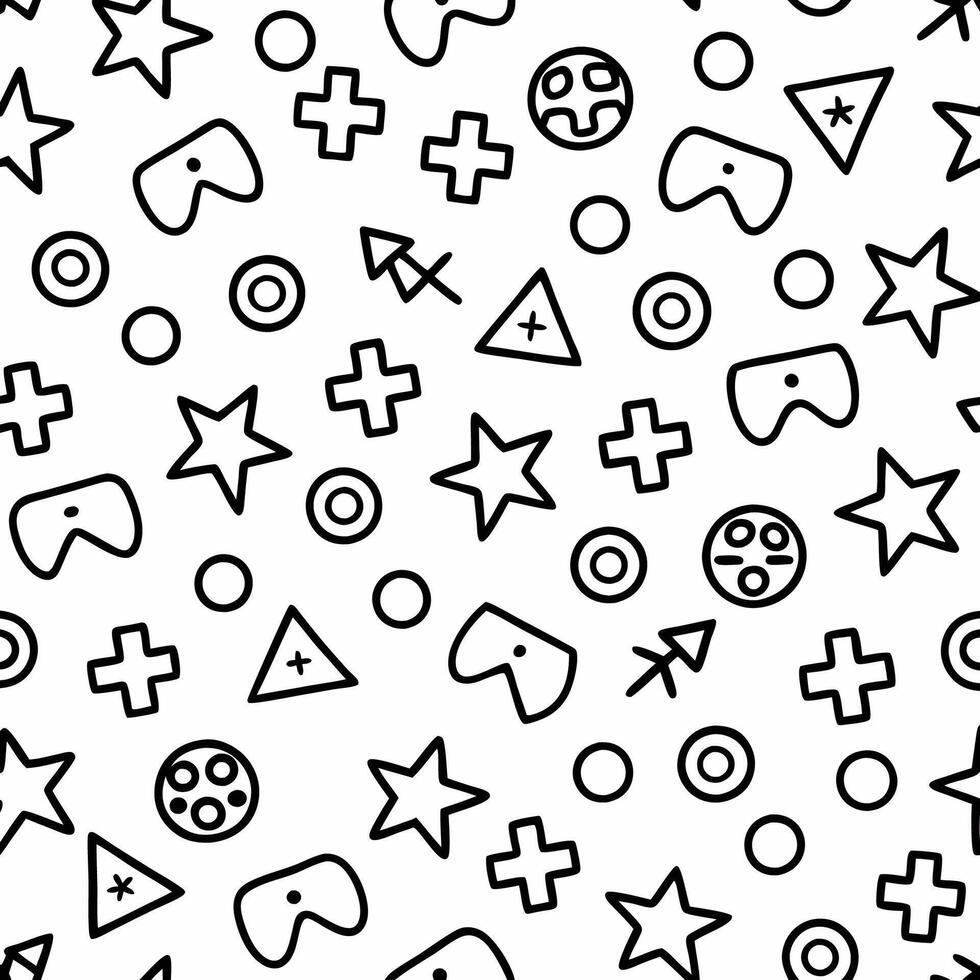 a black and white pattern with various game icons vector