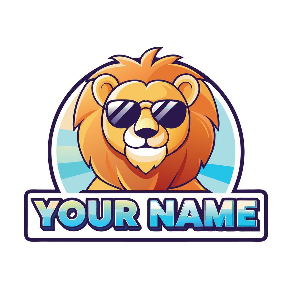 lion with sunglasses logo design vector