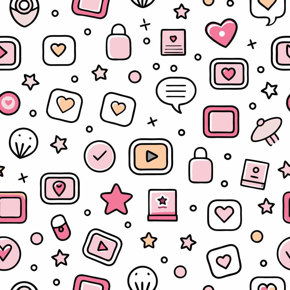 a pink and white background with various icons vector