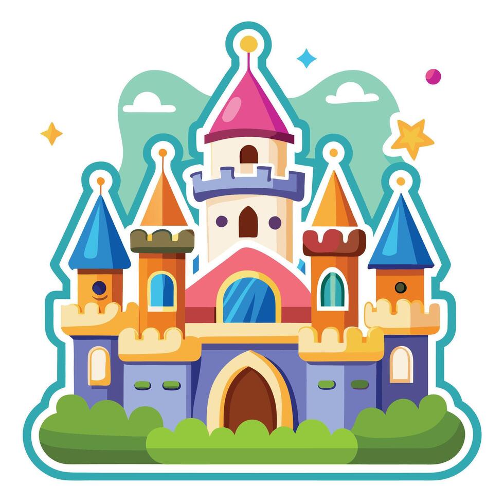 a cartoon castle with a tower and a star vector
