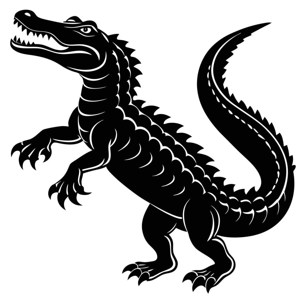 a black and white illustration of an alligator vector