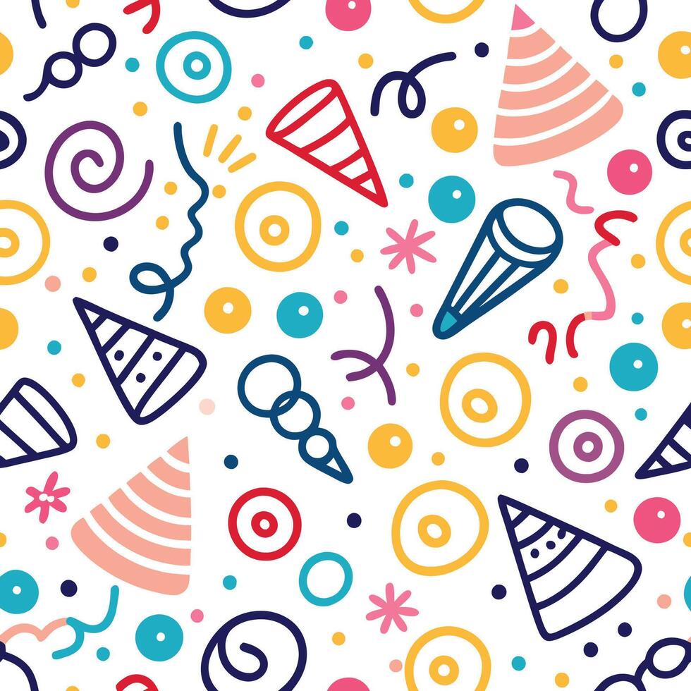 seamless pattern with party hats and confetti vector