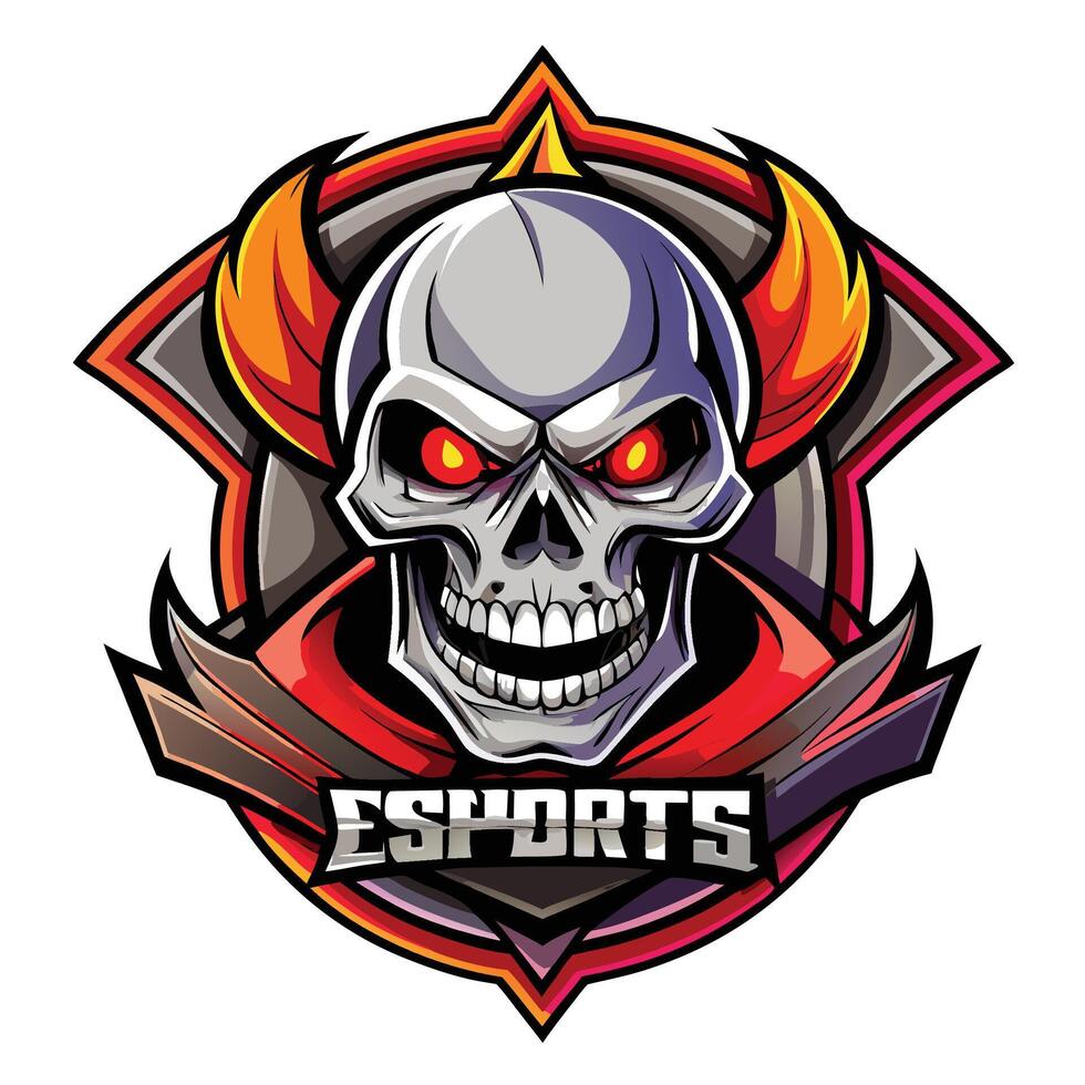 esports logo with skull and flames vector