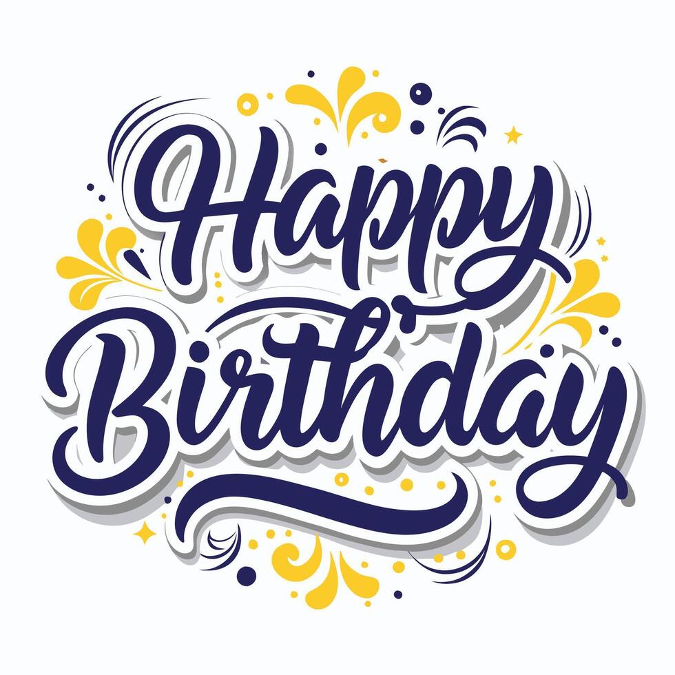 happy birthday lettering design with blue and yellow colors vector