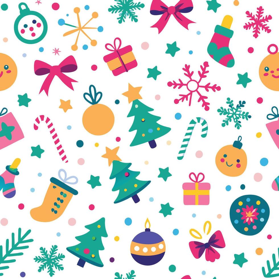 christmas seamless pattern with cute icons and gifts vector