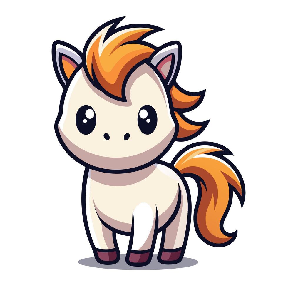 a cartoon horse with orange hair and a big horn vector