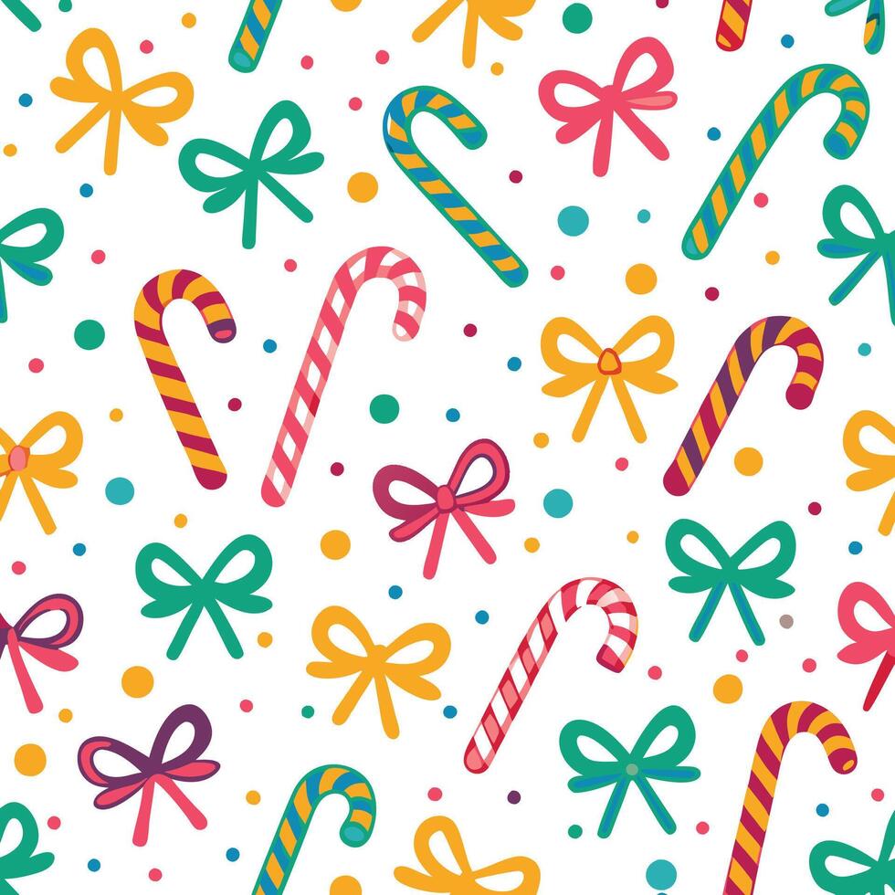 christmas candy canes and bows seamless pattern vector