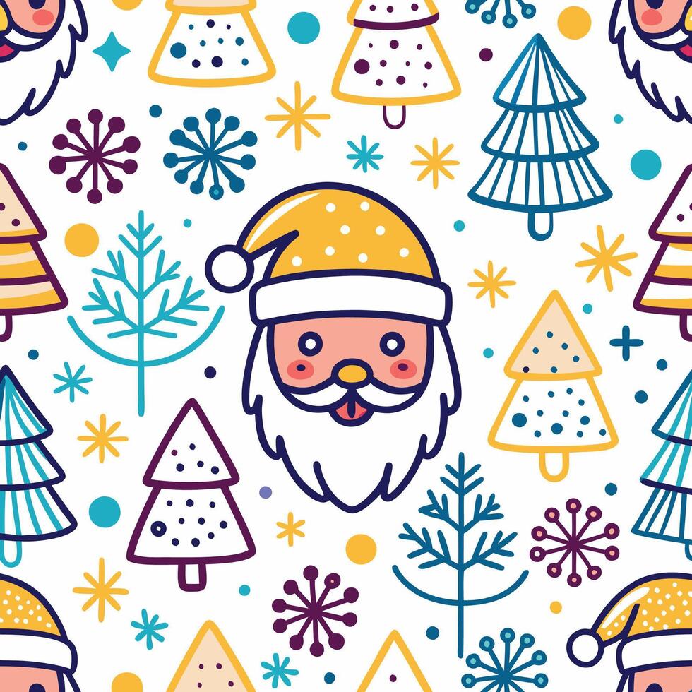 a seamless pattern with santa claus and trees vector