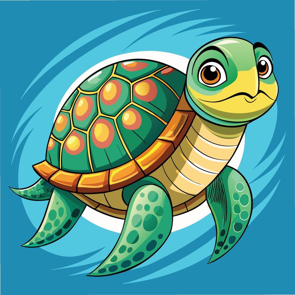 a cartoon turtle with a blue background vector