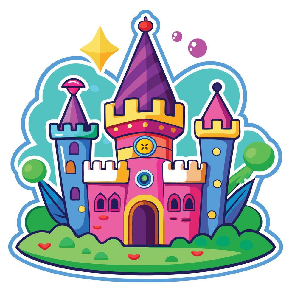 a cartoon castle with a castle on top vector