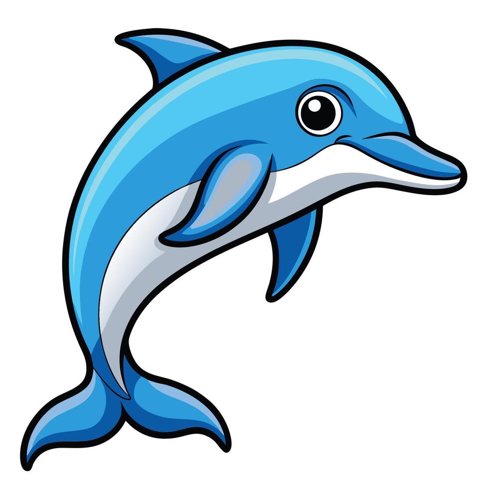 a cartoon dolphin with a blue body and white fins vector