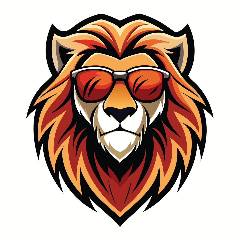 lion head with sunglasses on a white background vector