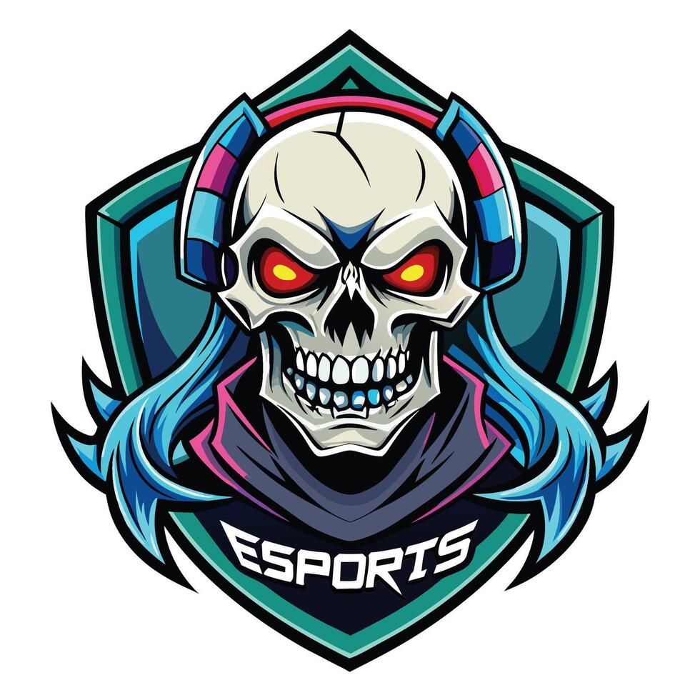 esports logo with skull and headphones vector