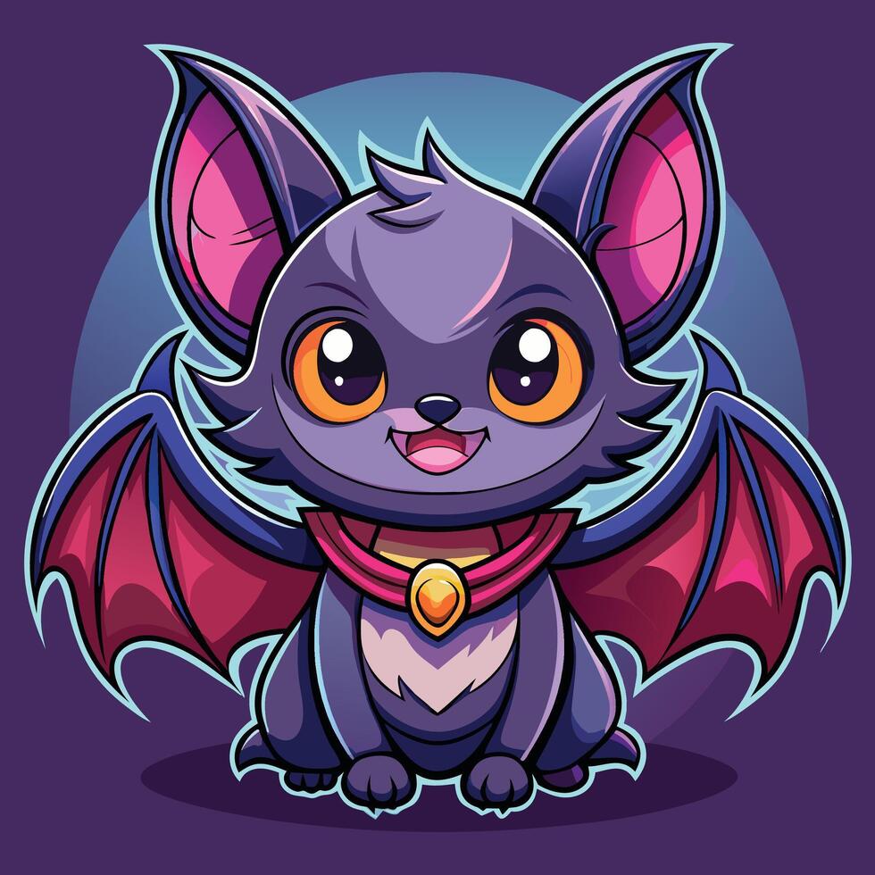 cartoon bat character with purple eyes and red cape vector