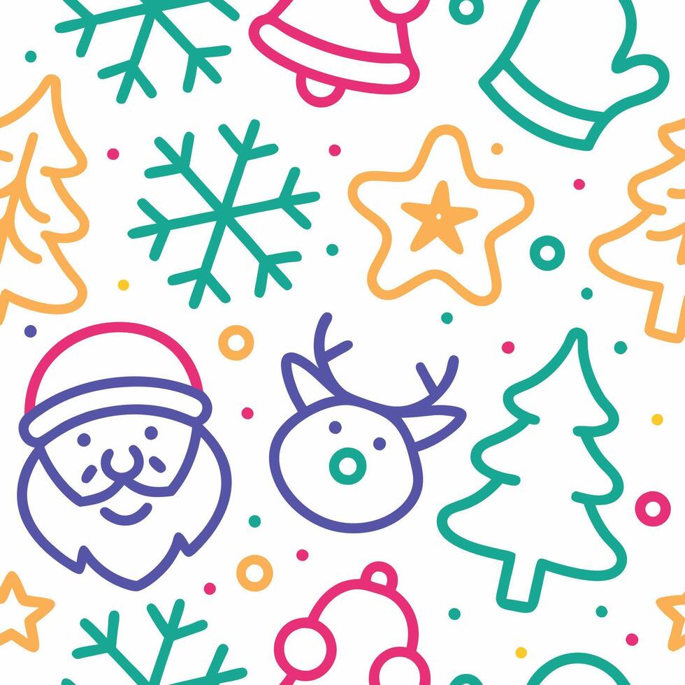 christmas seamless pattern with santa claus, reindeer, fir tree and snowfl vector