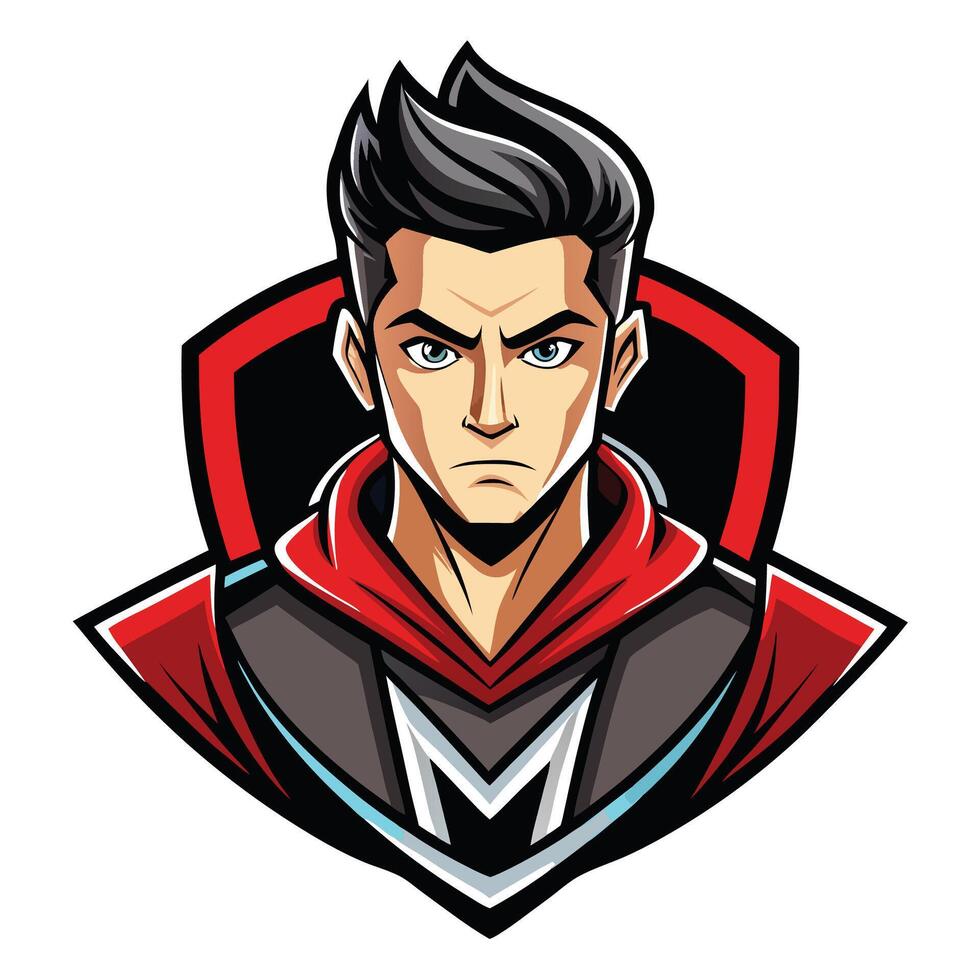 a cartoon character with a black hair and red cape vector