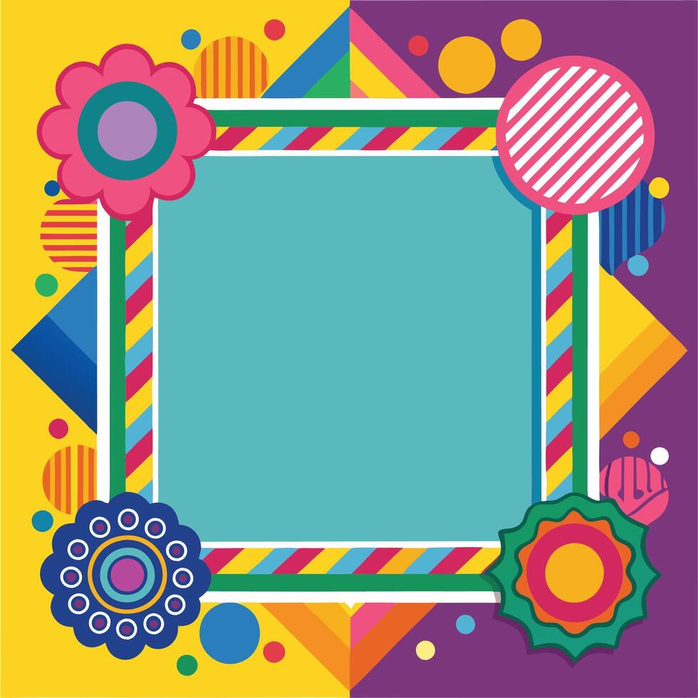 colorful square frame with colorful flowers and polka dots vector