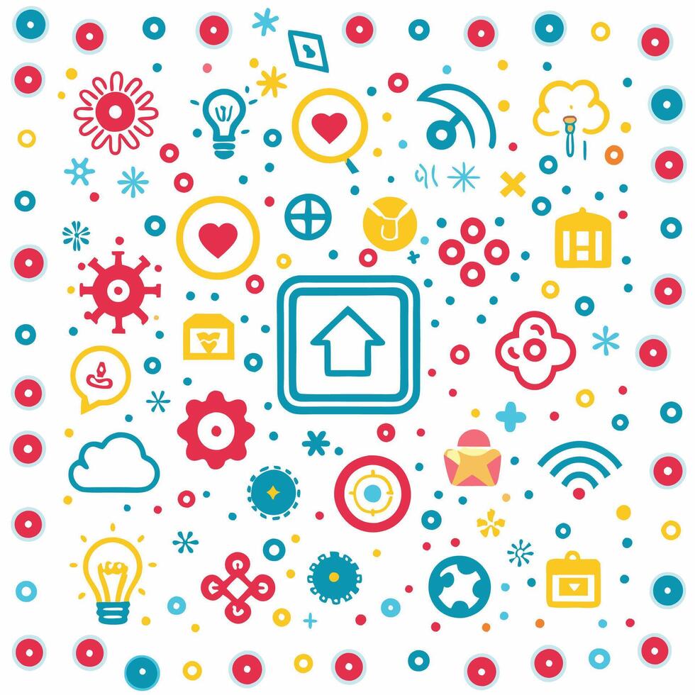 a colorful set of icons with a home button vector