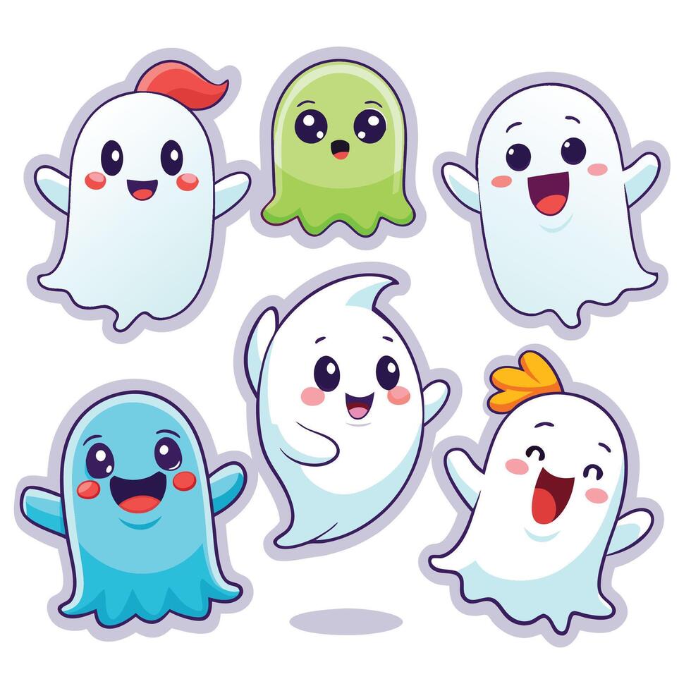 cute ghost cartoon set of illustration vector