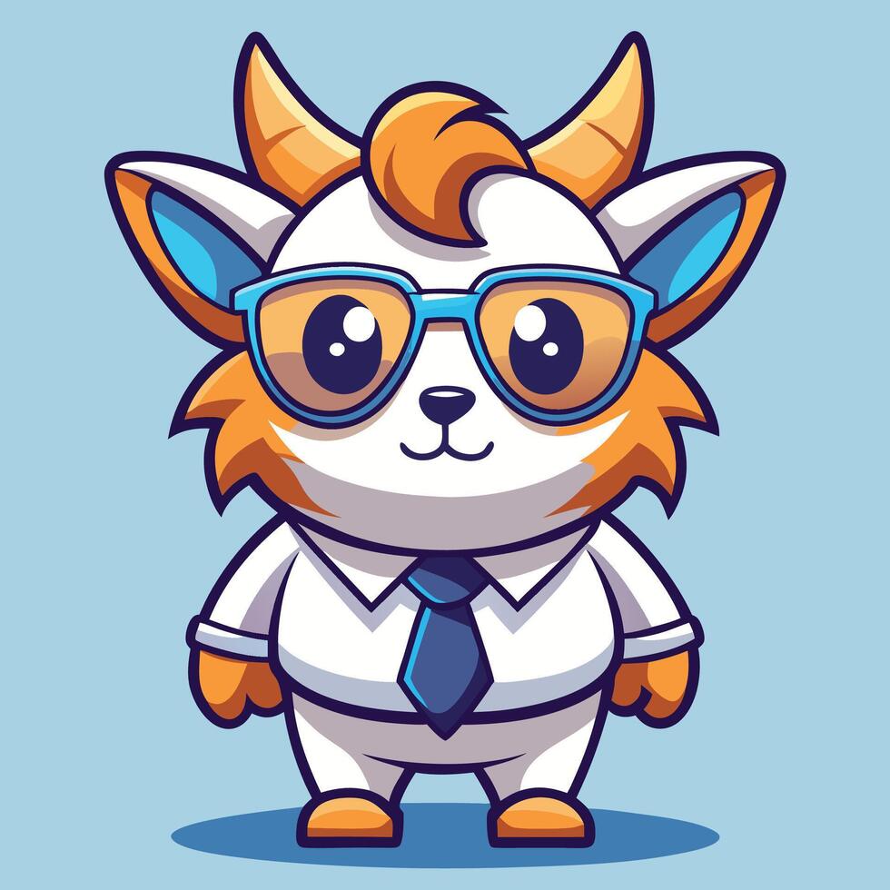 goat wearing glasses and tie, cartoon character vector