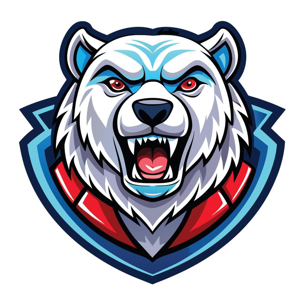 the polar bear mascot head with red and blue colors vector