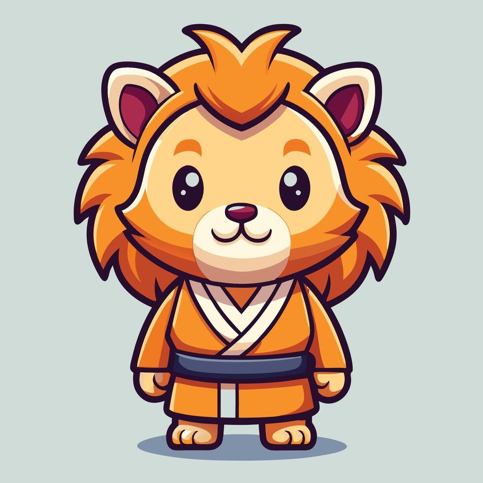 a cartoon lion in karate clothes vector