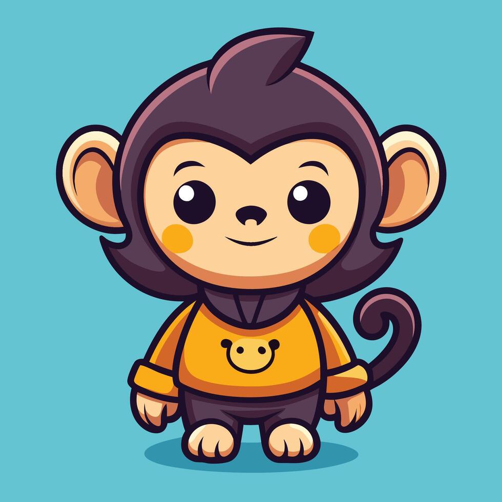 cartoon monkey in yellow shirt with smile vector