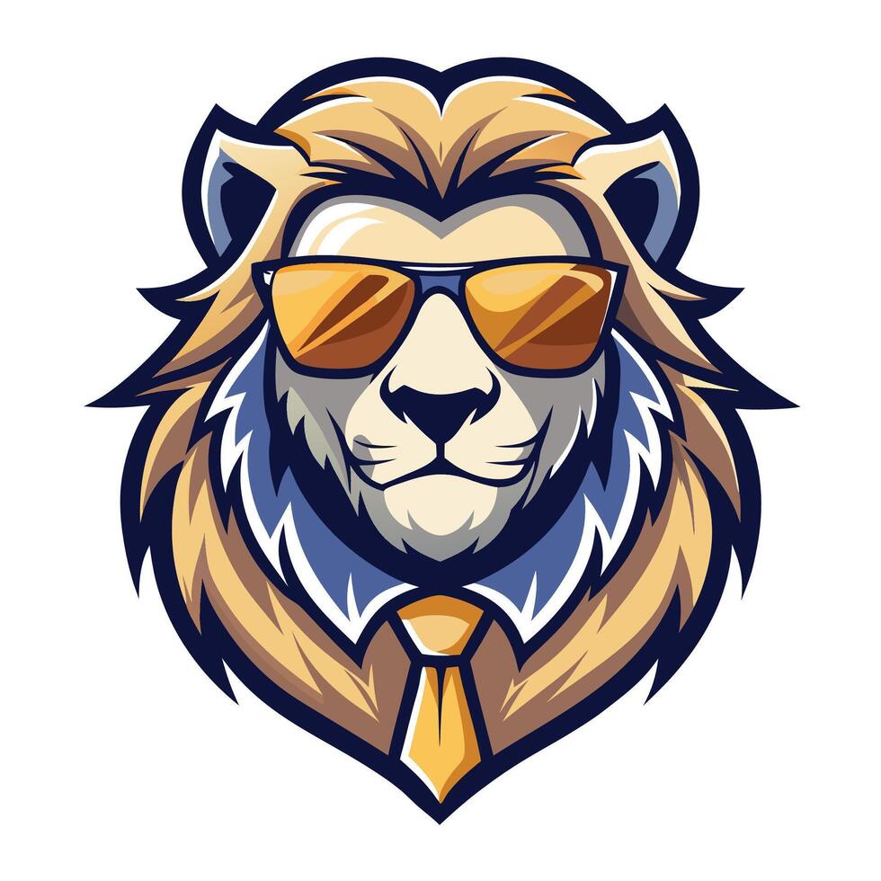 lion mascot mascot head with sunglasses and tie vector