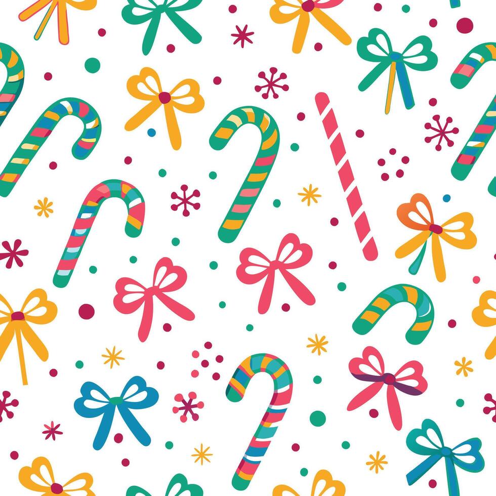 christmas candy canes and bows pattern vector