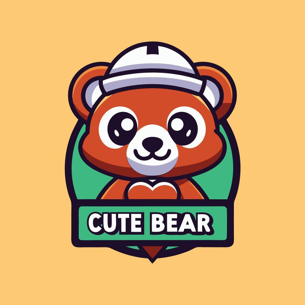 a cute bear wearing a helmet and holding a sign that says cute bear vector
