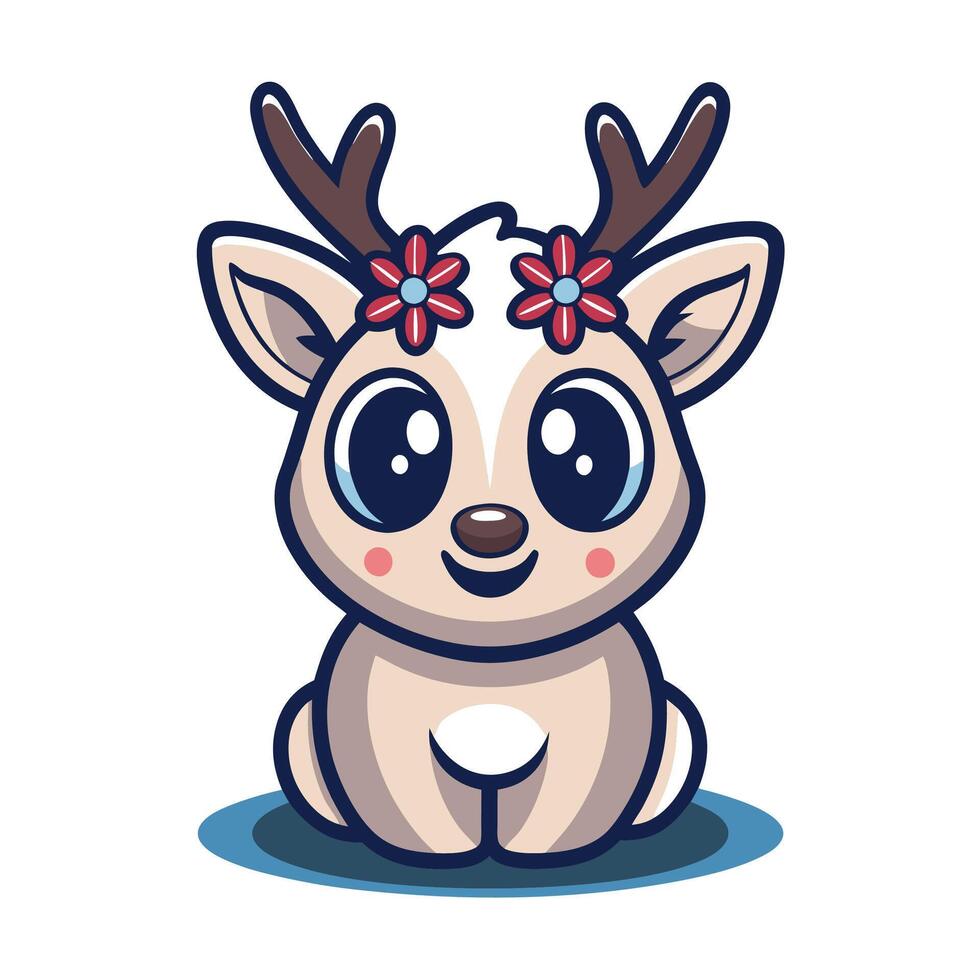 cute little deer with flowers on its head illustration vector