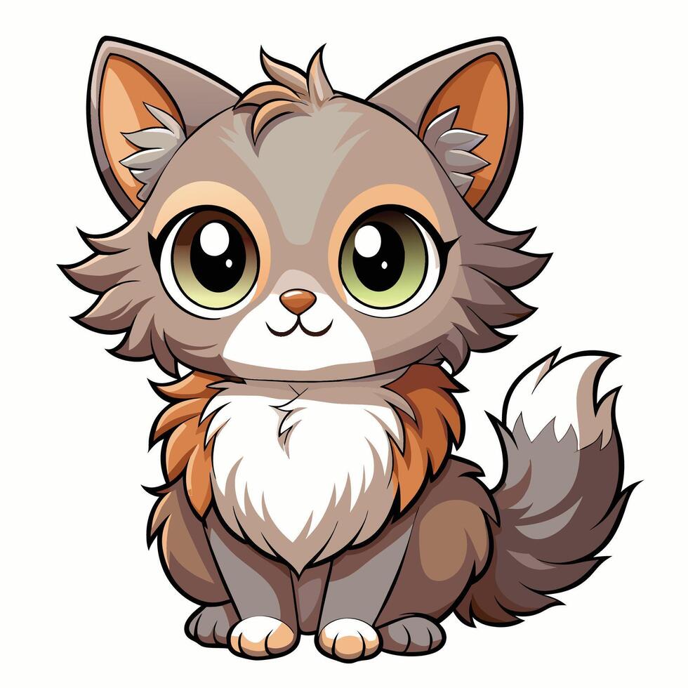a cartoon cat with big eyes and long fur vector