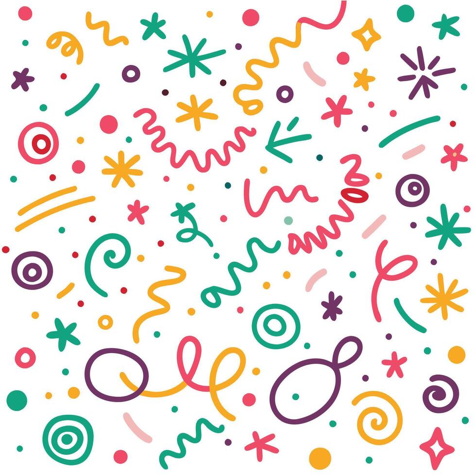 a colorful confetti pattern with stars and swirls vector