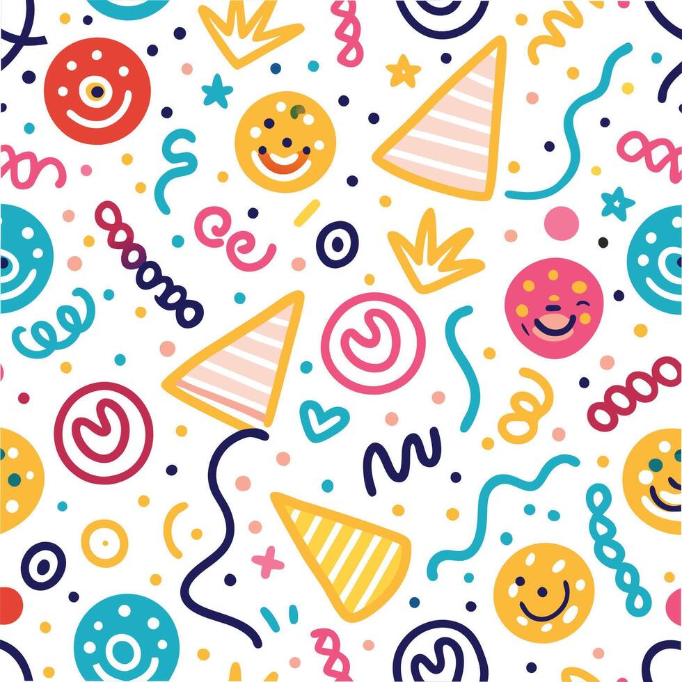 seamless pattern with colorful party hats and confetti vector